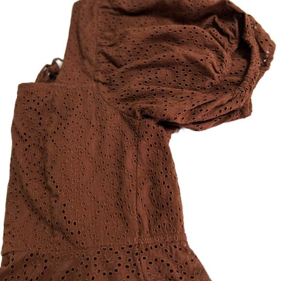 NWT Band of the Free Smock Peplum Crop Cotton Eyelet Boho Top Size Small Brown - Picture 10 of 11